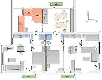 grondplan van beide appartementen met de toegang tot de sauna ruimte met sauna solarium en infrarodkabine
